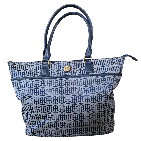 Tommy Hilfiger Logo Printed Canvas Tote, Navy & Gray - Picture 1 of 14